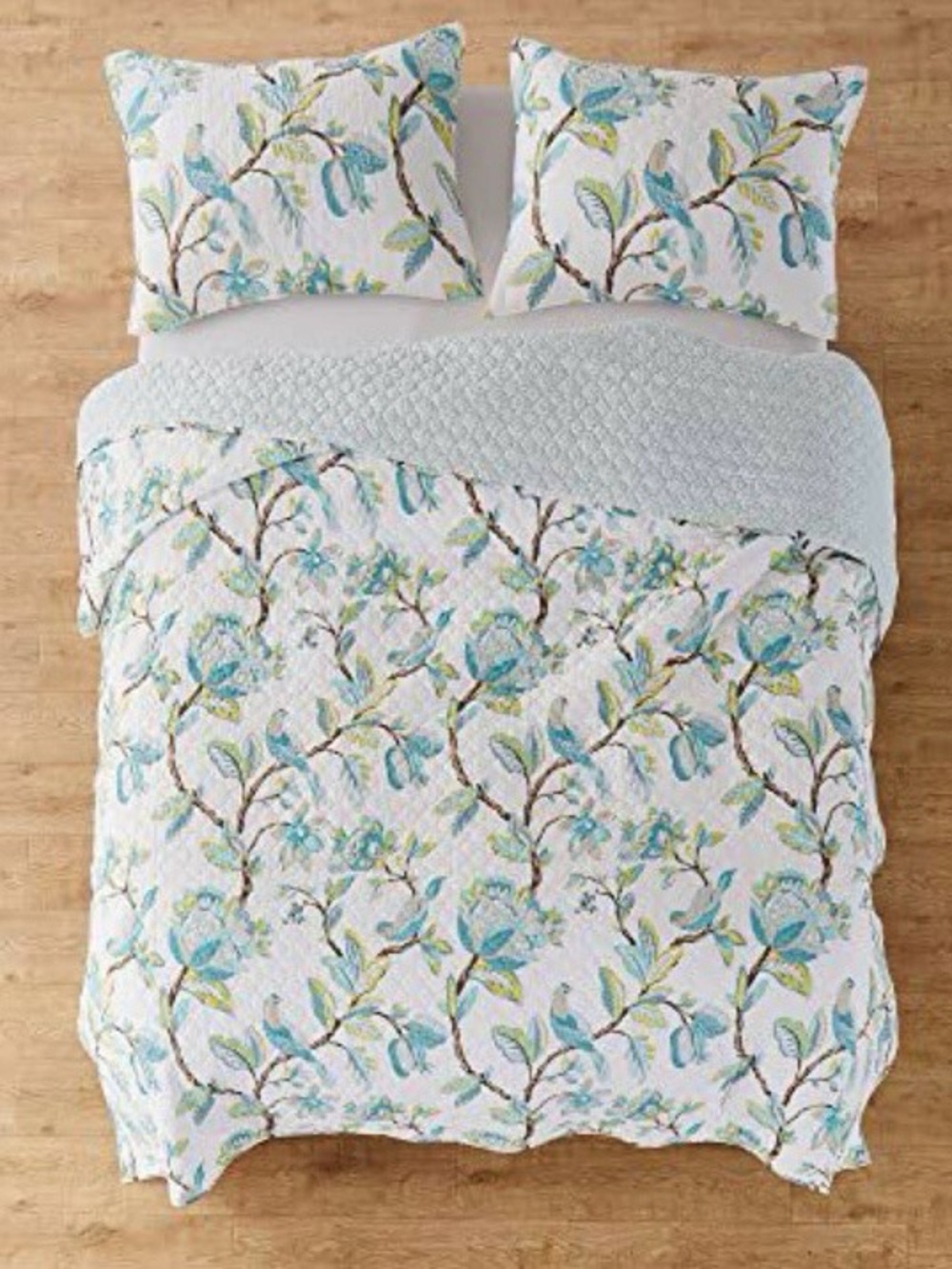Floral Quilted Bedspread in Teal and Green -Levtex